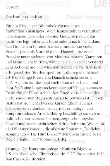 Kathryn Bigelow - Personenrätsel KW 4726