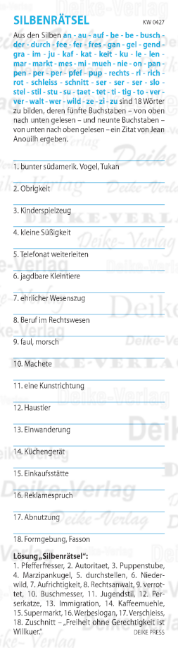 Talent bedeutet Energie und Ausdauer. Weiter nichts - Silbenrätsel KW 0127