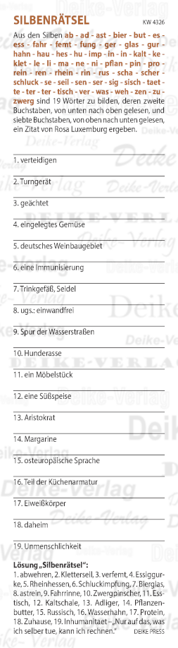 Nur auf das, was ich selber tue, kann ich rechnen - Silbenrätsel KW 4326