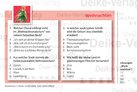 Weihnachten - Quizaufgaben