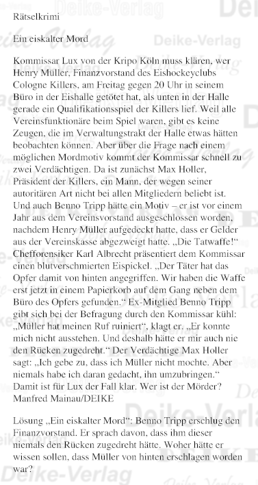 Ein eiskalter Mord (Kommissar Lux)