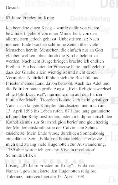 Edikt von Nantes - Personenrätsel KW 1523