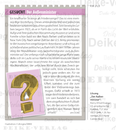 Henry Kissinger - Personenrätsel KW 2123