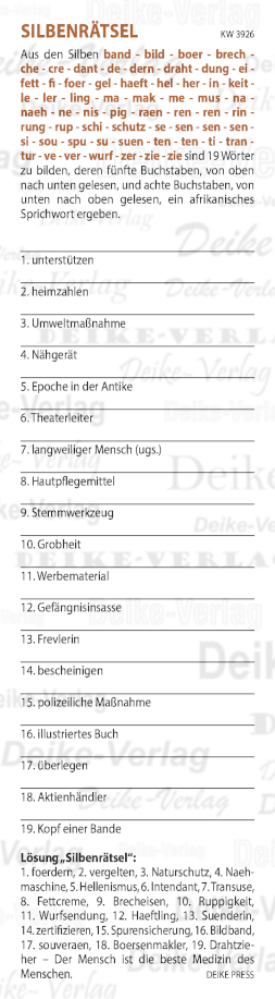 Der Mensch ist die beste Medizin des Menschen - Silbenrätsel KW 3926