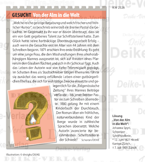 Johanna Spyri - Personenrätsel KW 2526