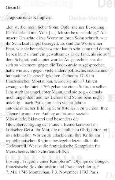 Olympe de Gourges - Personenrätsel KW 1823