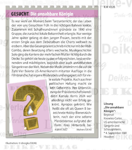 Beyoncé Knowles-Carter - Personenrätsel KW 4326