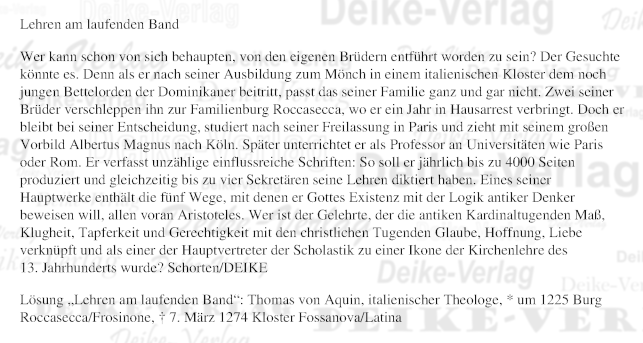 Thomas von Aquin - Personenrätsel KW 1023