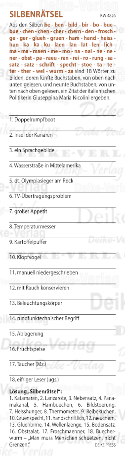 Man muss Menschen schützen, nicht Grenzen - Silbenrätsel KW 4826