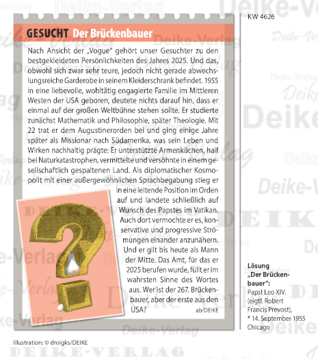 Papst Leo XIV.  - Personenrätsel KW 4626