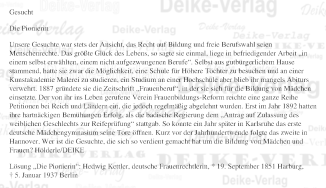 Hedwig Kettler - Personenrätsel KW 3926
