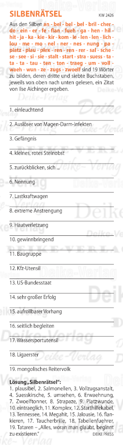 Alles, woran man glaubt, beginnt zu existieren - Silbenrätsel KW 2426