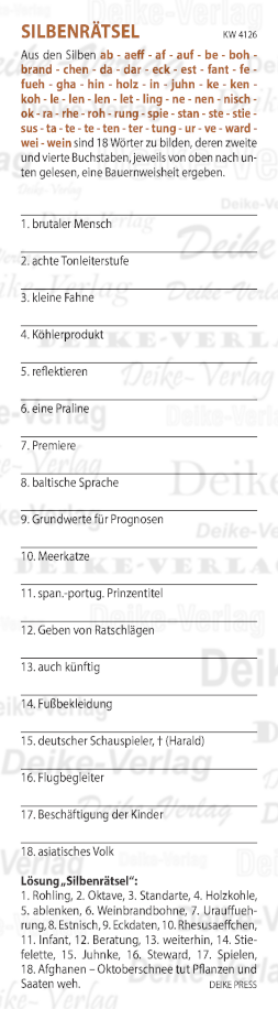 Oktoberschnee tut Pflanzen und Saaten weh - Silbenrätsel KW 4126