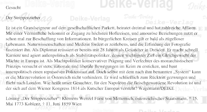 Klemens Wenzel Fürst von Metternich - Personenrätsel KW 2023