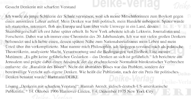 Hannah Arendt - Personenrätsel KW 4925