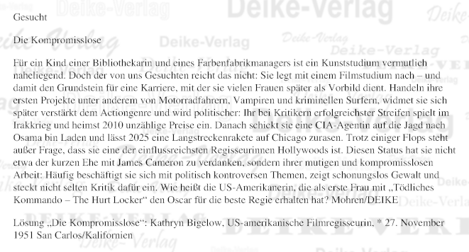 Kathryn Bigelow - Personenrätsel KW 4726