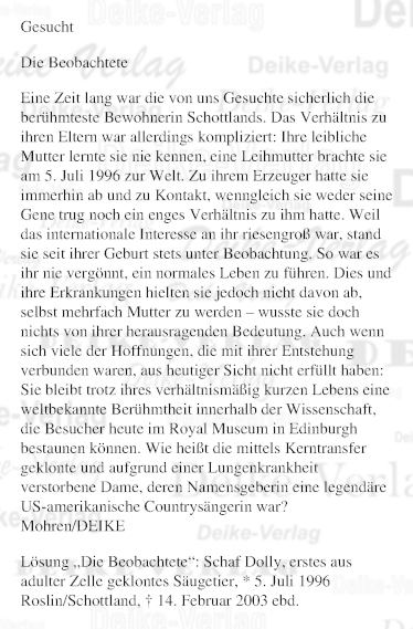 Schaf Dolly - Personenrätsel KW 2726