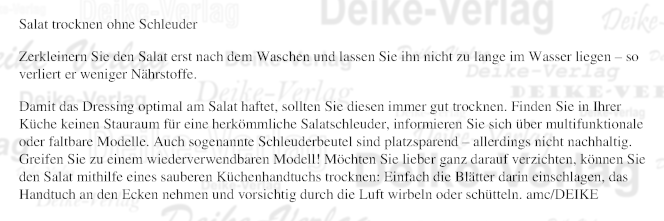 Salat trockenen ohne Schleuder