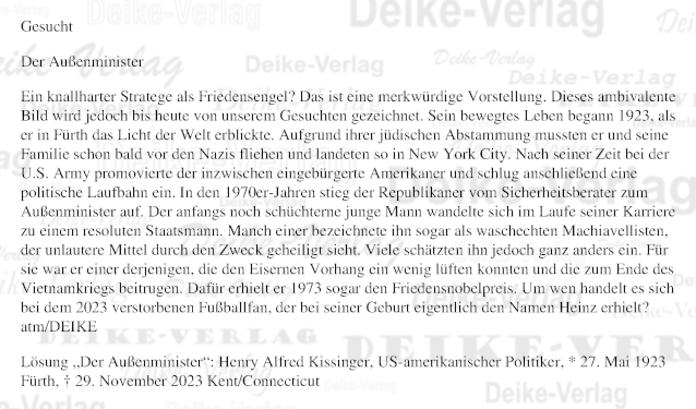 Henry Kissinger - Personenrätsel KW 2123