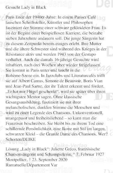 Juliette Greco - Personenrätsel KW 0527