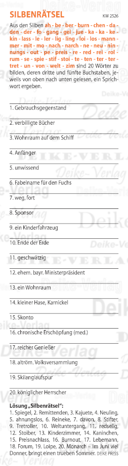 Im Juni viel Donner, bringt einen trüben Sommer  - Silbenrätsel KW 2526