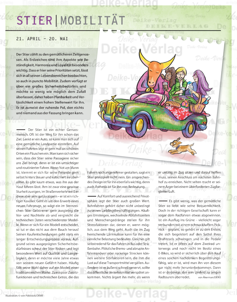 Sternzeichencharakteristiken: Stier (Mobilität)
