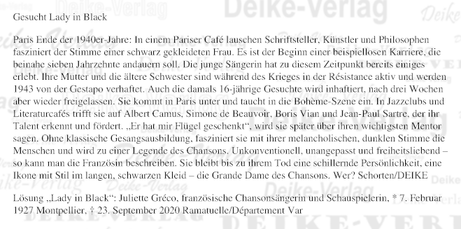 Juliette Greco - Personenrätsel KW 0527