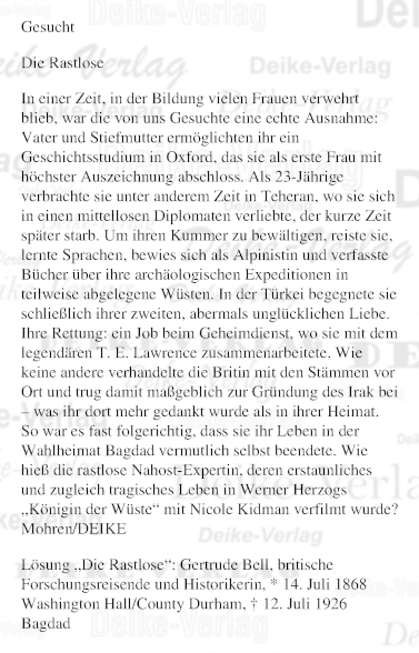 Gertrude Bell - Personenrätsel KW 2926